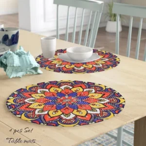 Vibrant mandala Jute Dining Table Mat Set- 4Pcs
