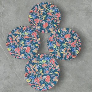 Floral Batik Jute Dining Table Mat Set- 4Pcs