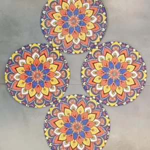 Vibrant Mandala Jute Dining Table Mat Set- 4Pcs