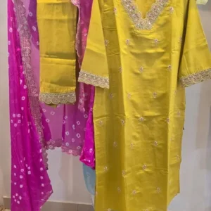 Elegant Yellow Roman Silk 3-Piece Suit